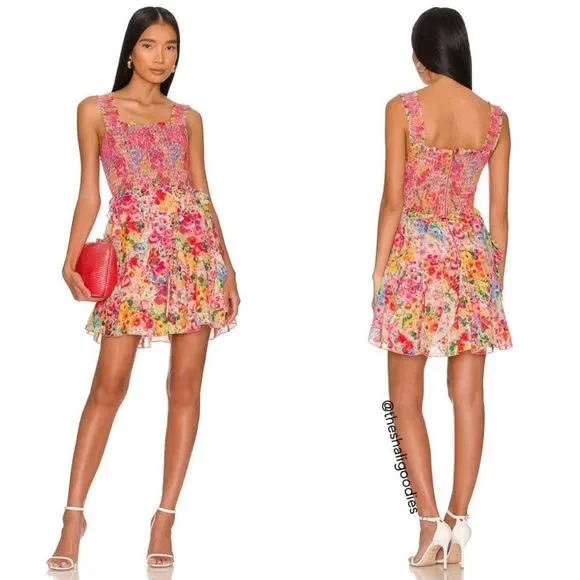 NWT Alice + Olivia Jocelyn Smocked Mini Dress Size 12 - Picture 16 of 16